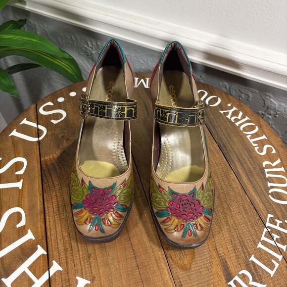 Socofy Retro Mary Jane Floral Heels - Sz EU 41 / US 10-10.5 - Picture 2 of 14